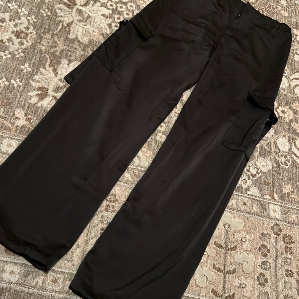 H&m black Track Pants In Shiny Satin With Cargo Pockets Size S